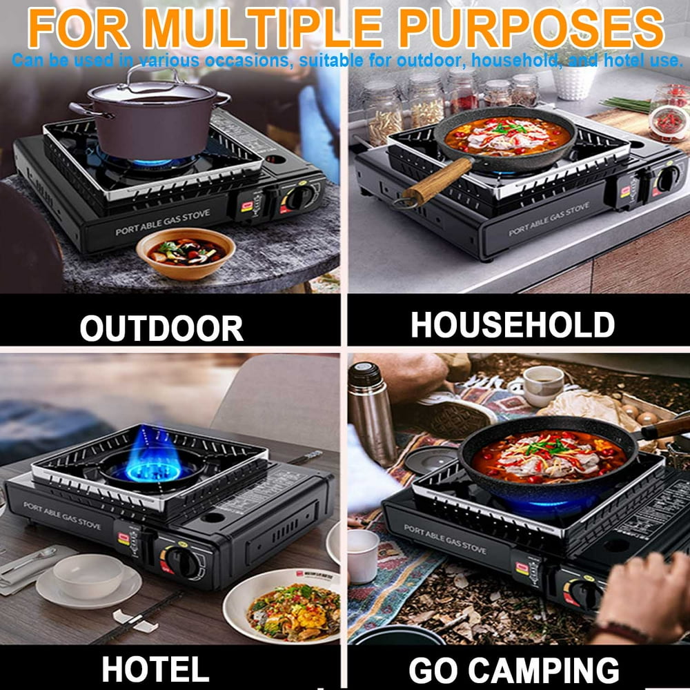 Portable Camping Stove,Dual Fuel Propane & Butane Stove with Wind Baffle,Portable Camping Stove for Outdoor Cooking, with Carrying Case Great for Emergency Preparedness Kit